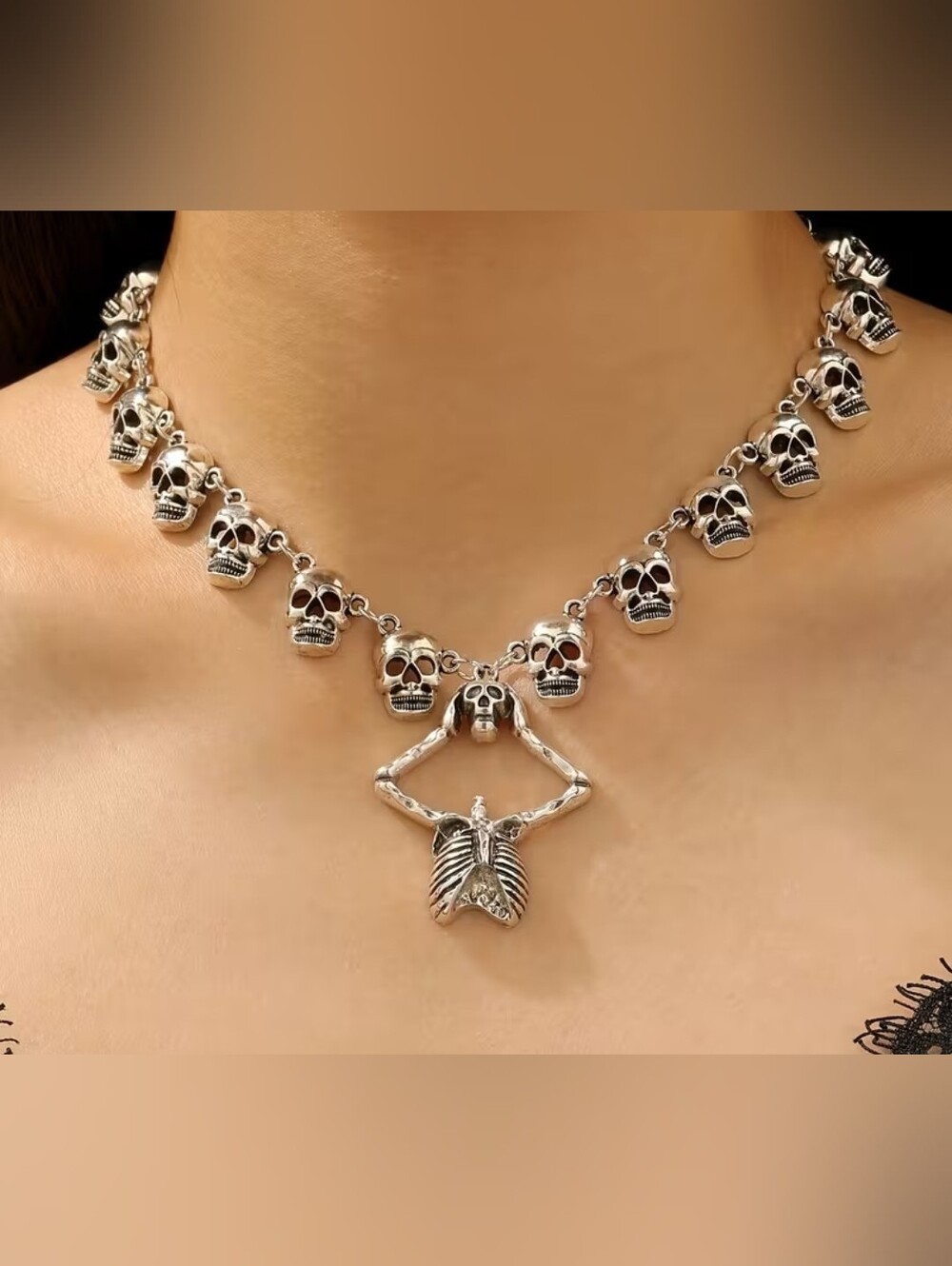Skull Charm Choker Necklace - Gothic Women Jewelry